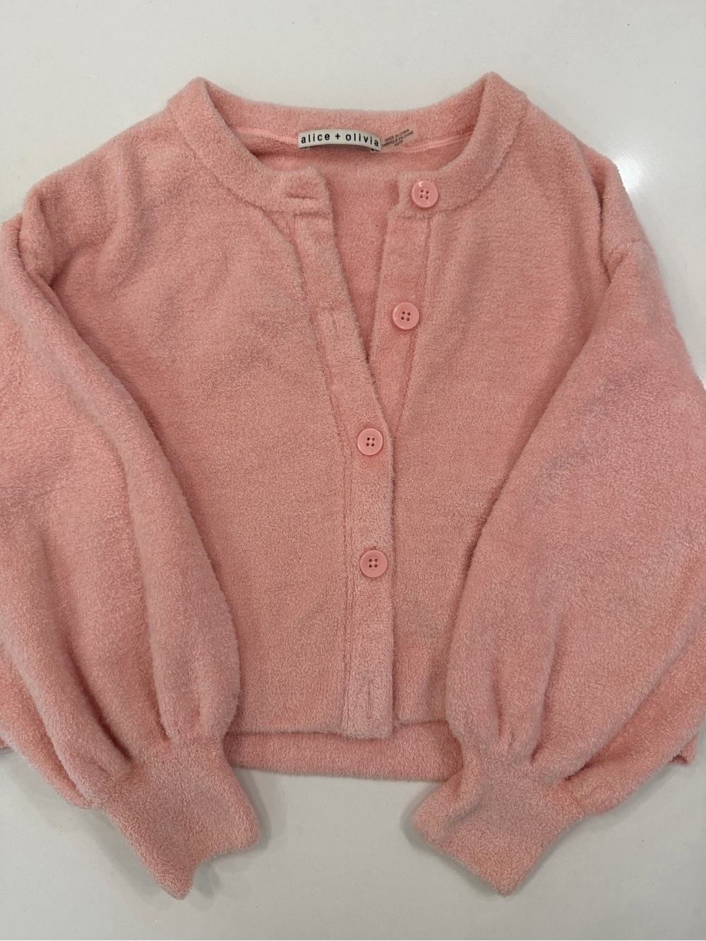 alice + olivia Blush Pink Button-Front Fuzzy Cardigan